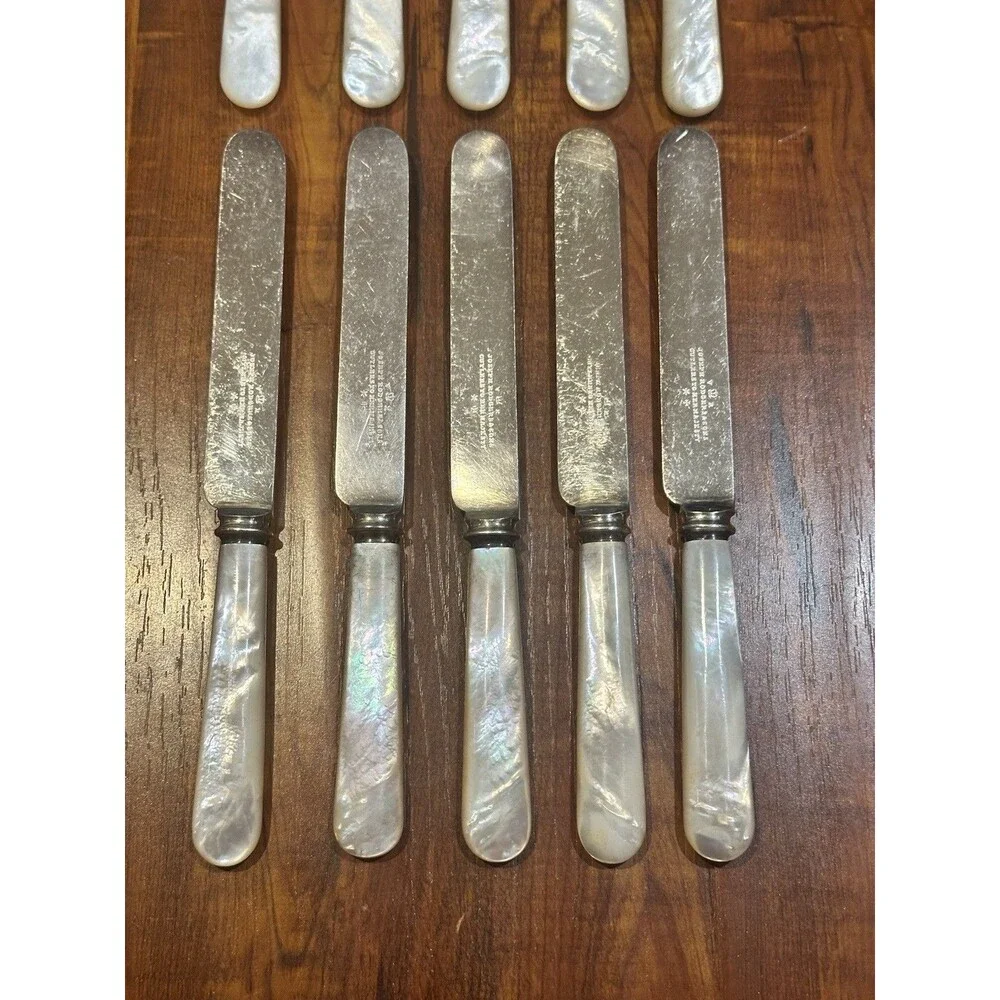 Set of (10) VTG Joseph Rodgers & Sons Cutlers Mother of Pearl Handle 8” Knives